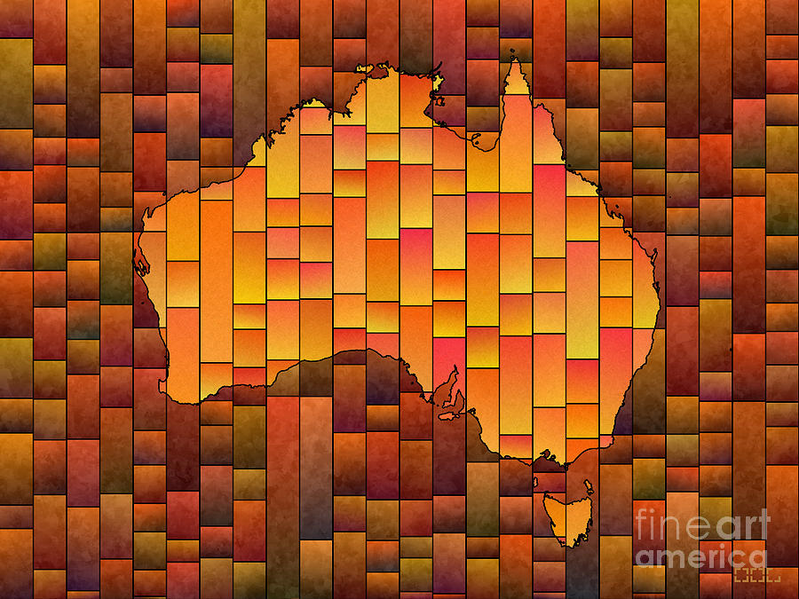 Australia Digital Art - Australia Map Glasa in Orange by Eleven Corners
