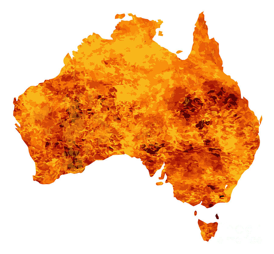 Australia Map With Flames Background Digital Art by Bigalbaloo Stock ...