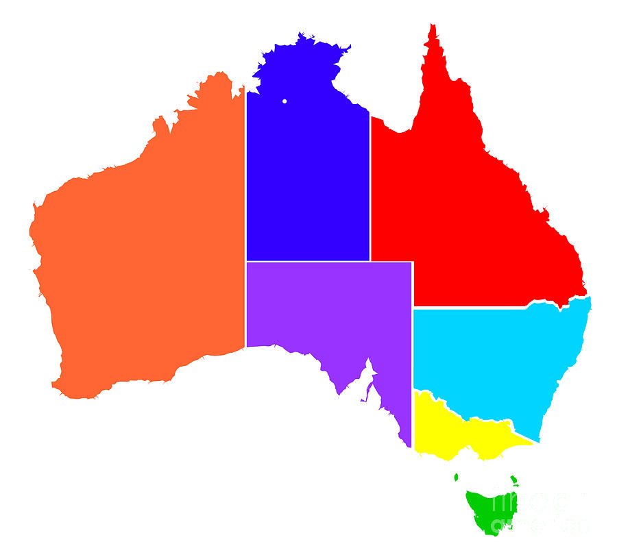 Australia States In Colour Silhouette Digital Art