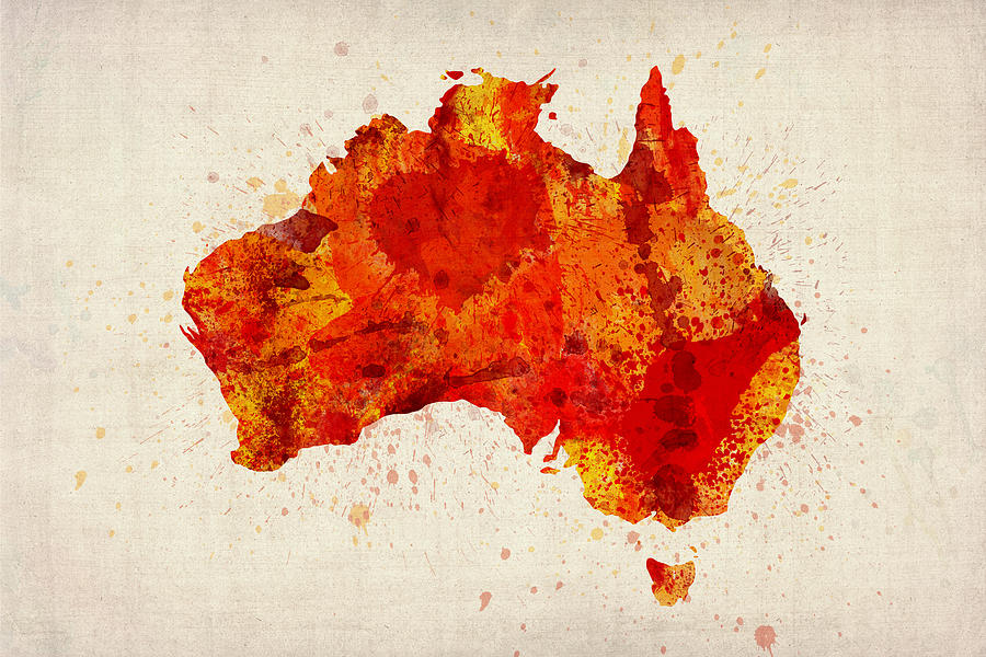 Australia Map Digital Art - Australia Watercolor Map Art Print by Michael Tompsett