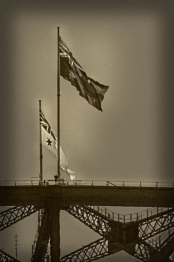Flang Photograph - Australian And Navy Flag On Top Of Harbour Bridge by Miroslava Jurcik