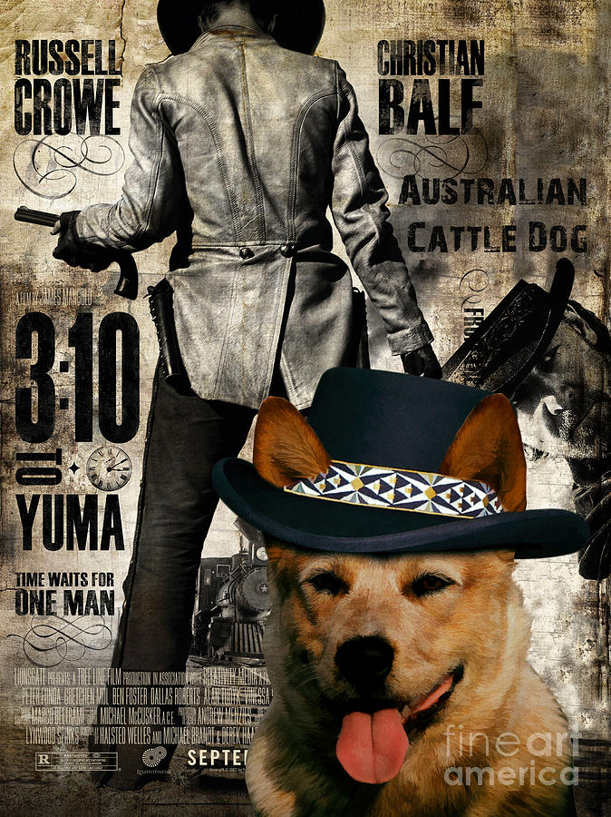 Australian Cattle Dog Art Canvas Print - 3 10 to Yuma  Movie Poster Painting by Sandra Sij