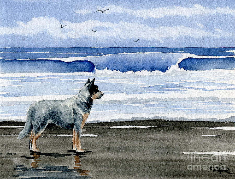 Portrait Painting - Australian Cattle Dog At The Beach by David Rogers