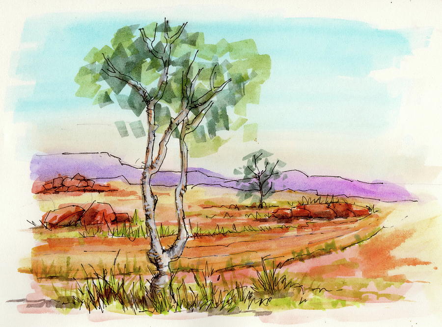 Australian Landscape Sketch Painting by Margaret Stockdale