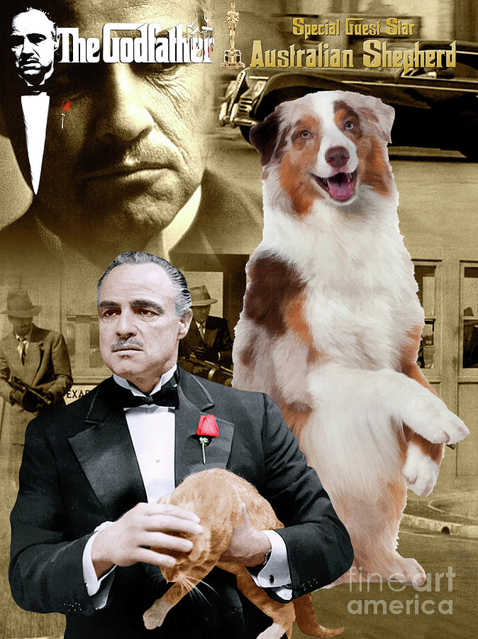 Australian Shepherd Art -  The Godfather Movie Poster Painting by Sandra Sij
