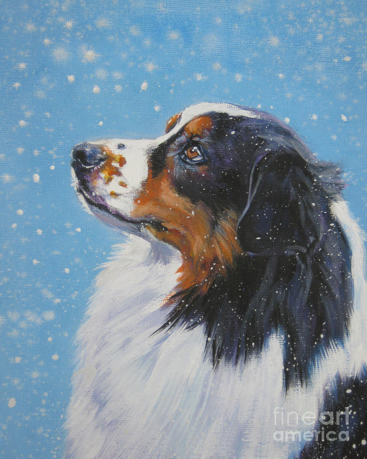 Winter Painting - Australian Shepherd in snow by Lee Ann Shepard