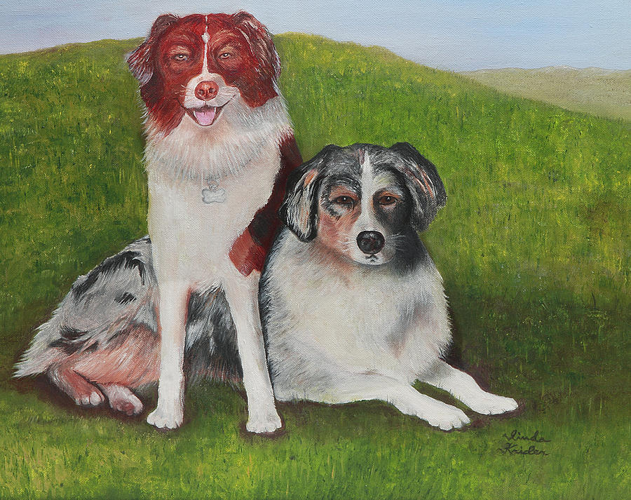 Dog Painting - Australian Shepherds by Linda Krider