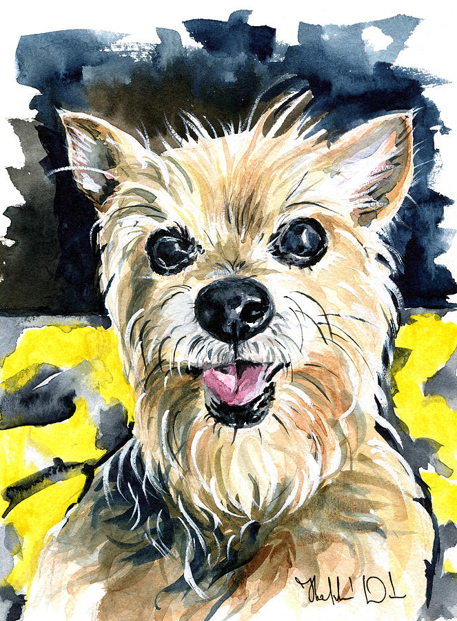 Australian Silky Terrier Dog Portrait Painting by Dora Hathazi Mendes