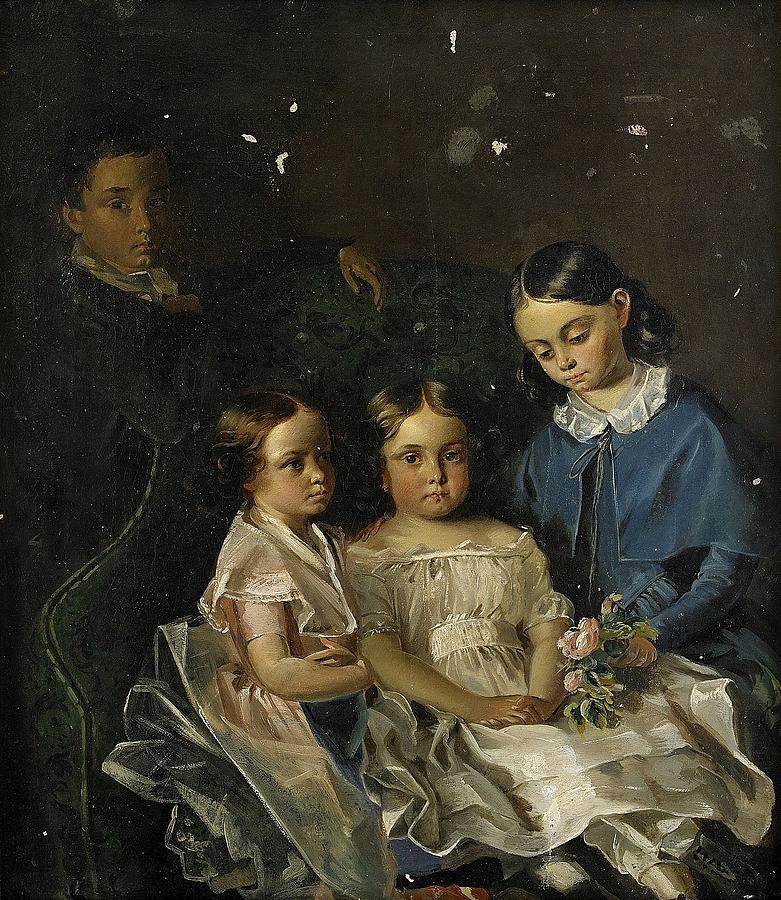 Austria Portrait of four young children Painting by MotionAge Designs