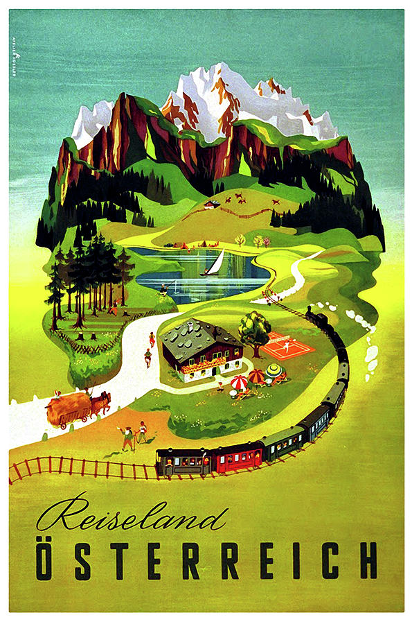 Austria, Reiseland, tourist destination, railway, travel poster Painting by Long Shot
