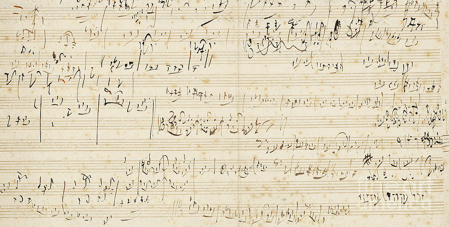 Autograph music manuscript, a sketchleaf for the slow movement of the String Quartet in C Drawing by Ludwig van Beethoven