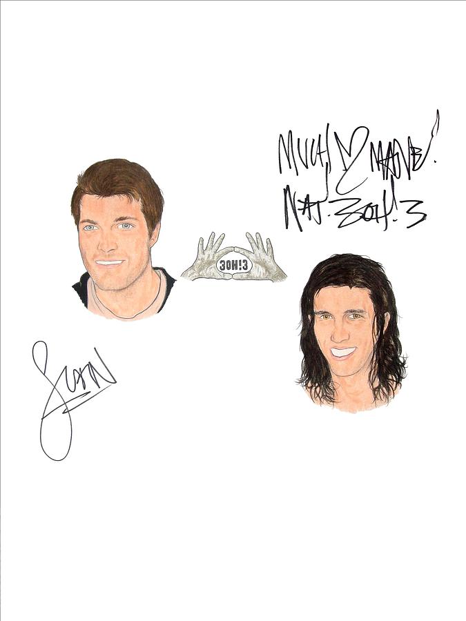 Autographed Drawing - Autographed 3OH3 Sean Foreman and Nathaniel Motte by Michael Dijamco
