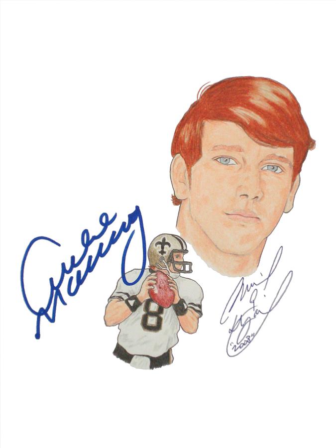Archie Manning Drawing - Autographed Archie Manning Portrait by Michael Dijamco