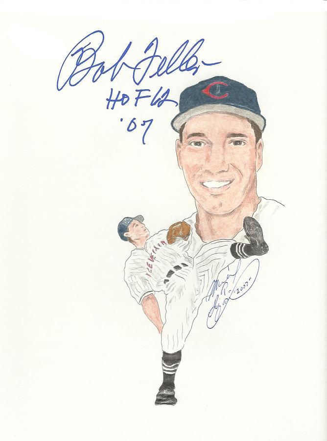 Bob Feller Drawing - Autographed Bob Feller by Michael Dijamco