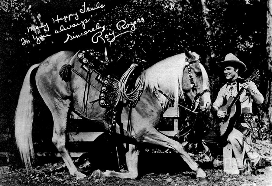 Horse Painting - Autographed Roy Rogers and Horse Trigger by Pd