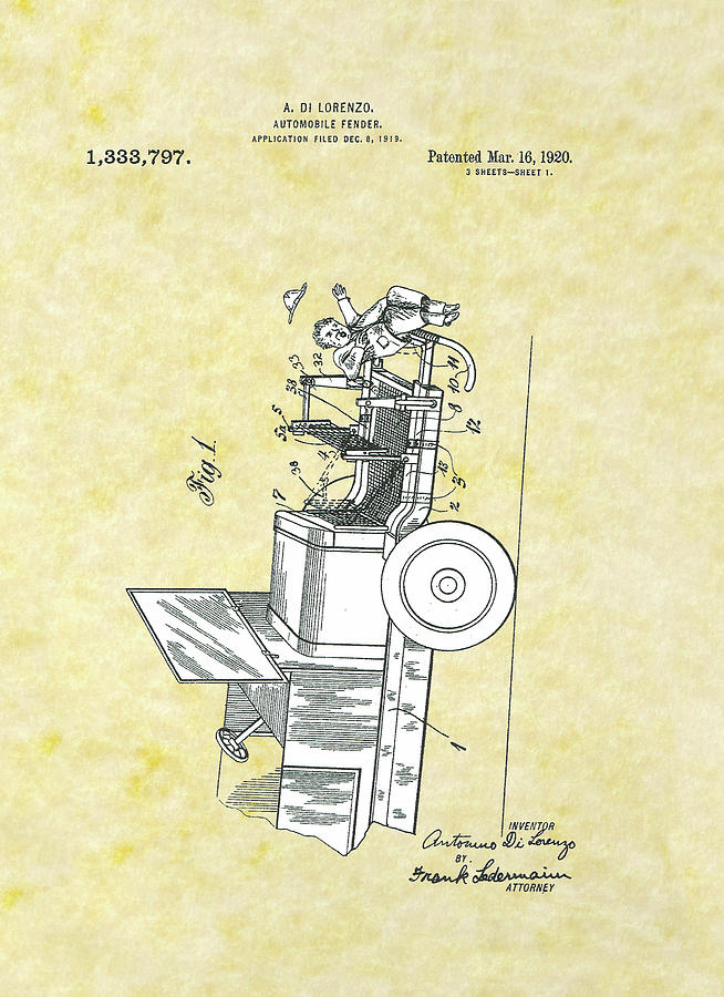 Automobile Fender Patent Drawing by Movie Poster Prints