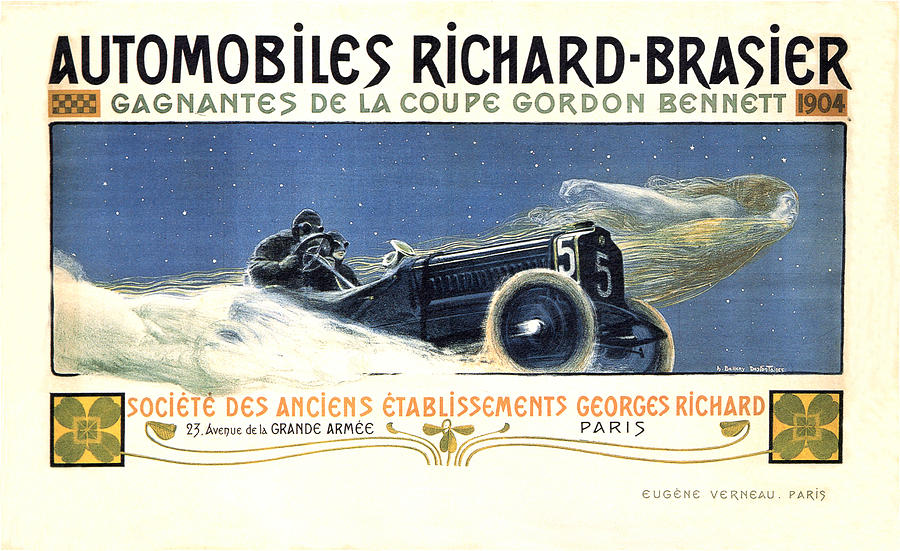 Automobiles Richard-Brasier - Car Race - Vintage Advertising Poster Mixed Media by Studio Grafiikka