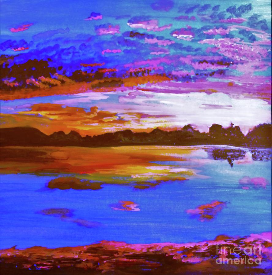 Autum Sunrise over Lady Ann Lake 3 Painting by Barbara Donovan