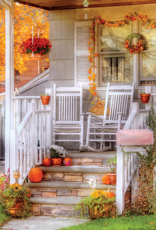 Fall Photograph - Autumn - House - My Aunts porch by Mike Savad