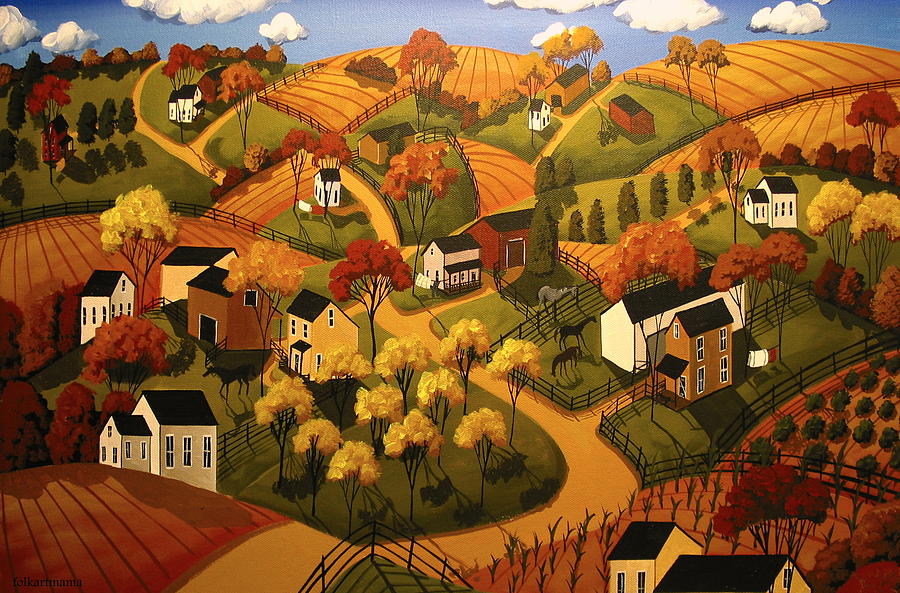 Autumn - a folkartmama original - folk art Painting by Debbie Criswell