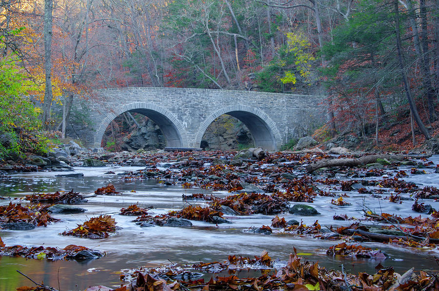 Autumn along the Wissahickon Creek - Rex Avenue Bridge Photograph by Bill Cannon