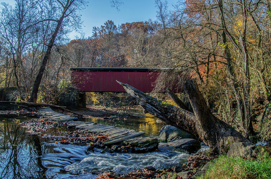 Autumn Along the Wissaickon Creek at Thomas Covered Bridge Photograph by Bill Cannon