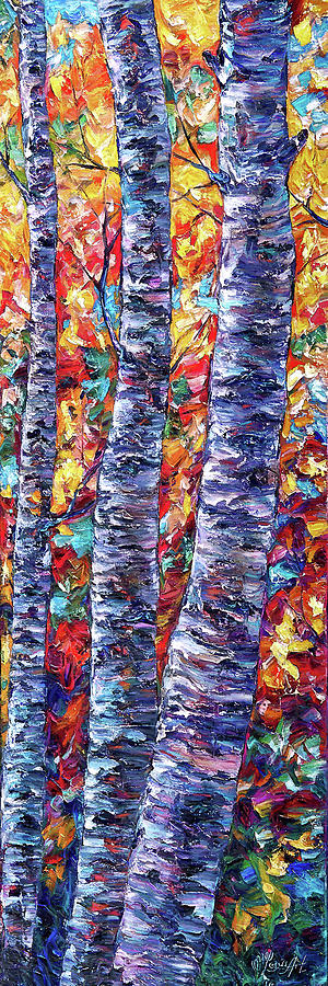 Autumn  Aspen Trees Contemporary Painting  Painting by Lena Owens - OLena Art Vibrant Palette Knife and Graphic Design