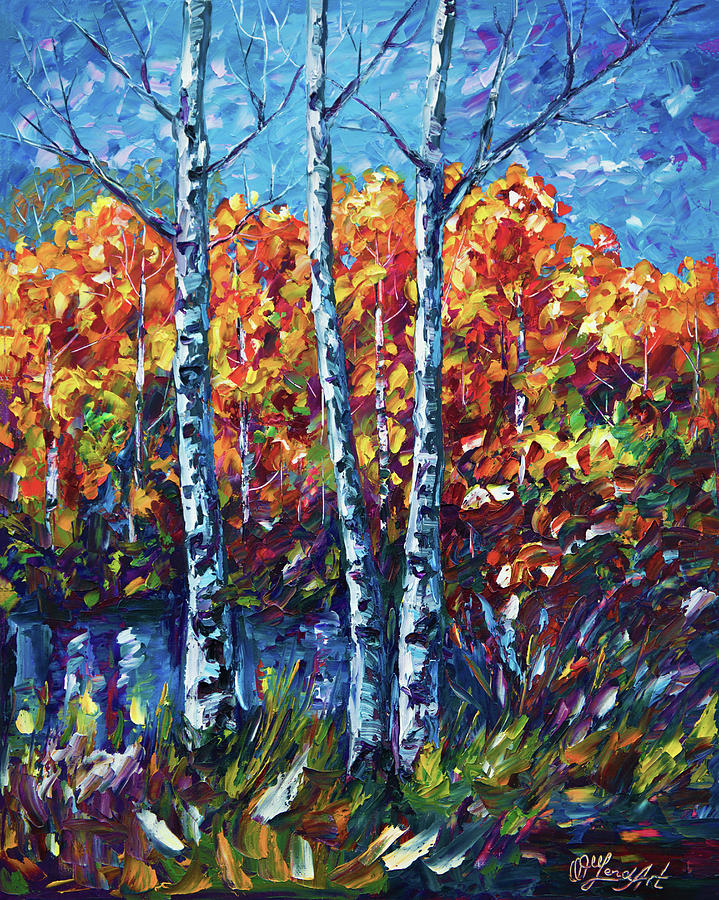Autumn Aspens Painting by Lena Owens - OLena Art Vibrant Palette Knife and Graphic Design