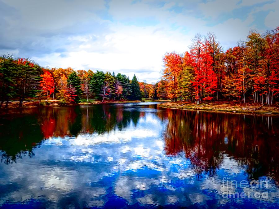 Autumn at Allegany State Park Red House Lake Abstract Expressionistic Effect Photograph by Rose Santuci-Sofranko