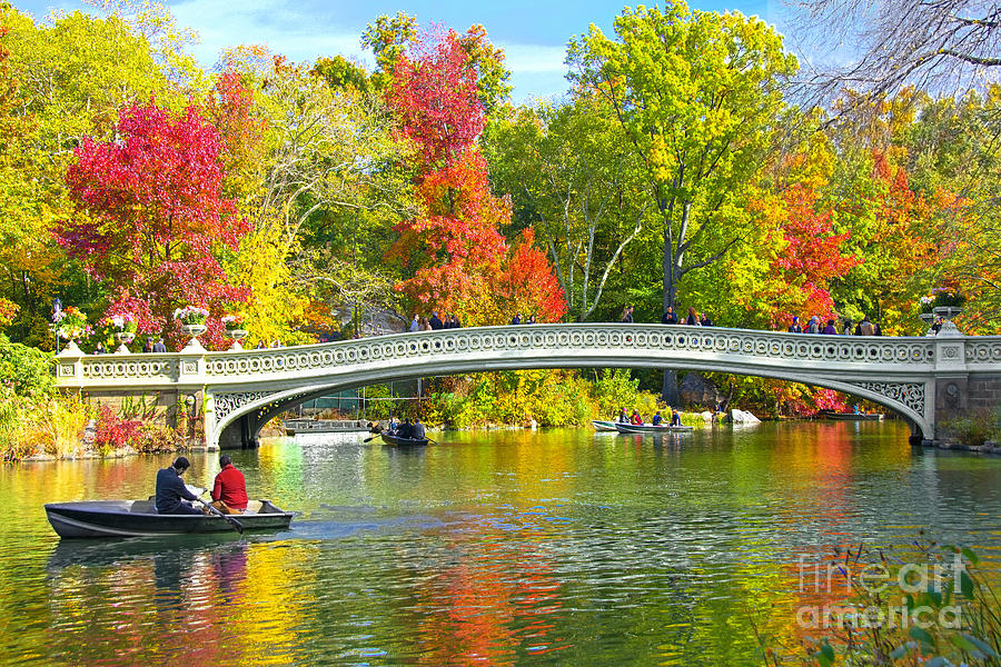 Central Park Autumn Photograph - Autumn at Bow Bridge Central Park by Regina Geoghan