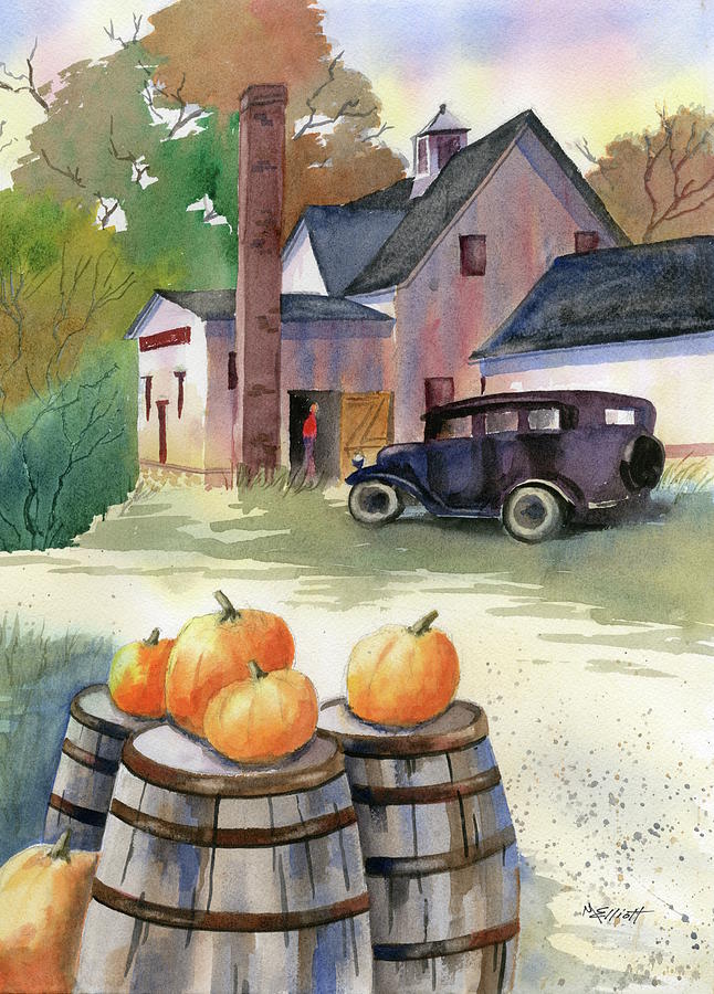 Autumn at Clydes Cider Mill Painting by Marsha Elliott