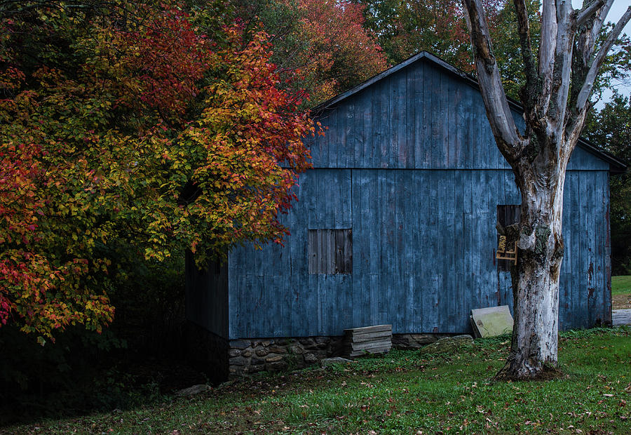 Autumn At The Blue Barn, New England Historic Barn, Plymouth Connecticut Photograph