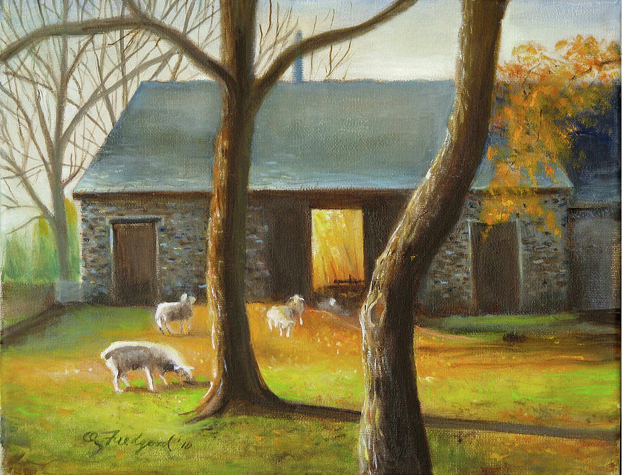 Sheep Painting - Autumn at the Sheep Barn by Oz Freedgood