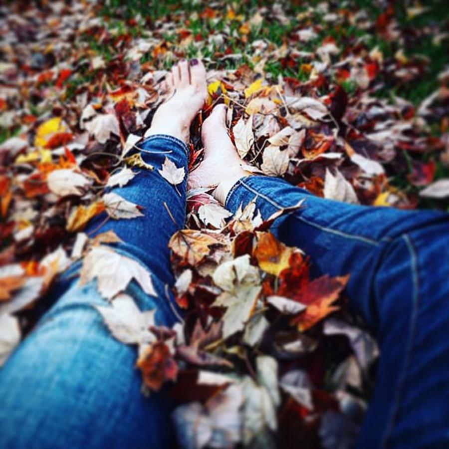 Fall Photograph - Barefoot in the Leaves by Sharon Halteman