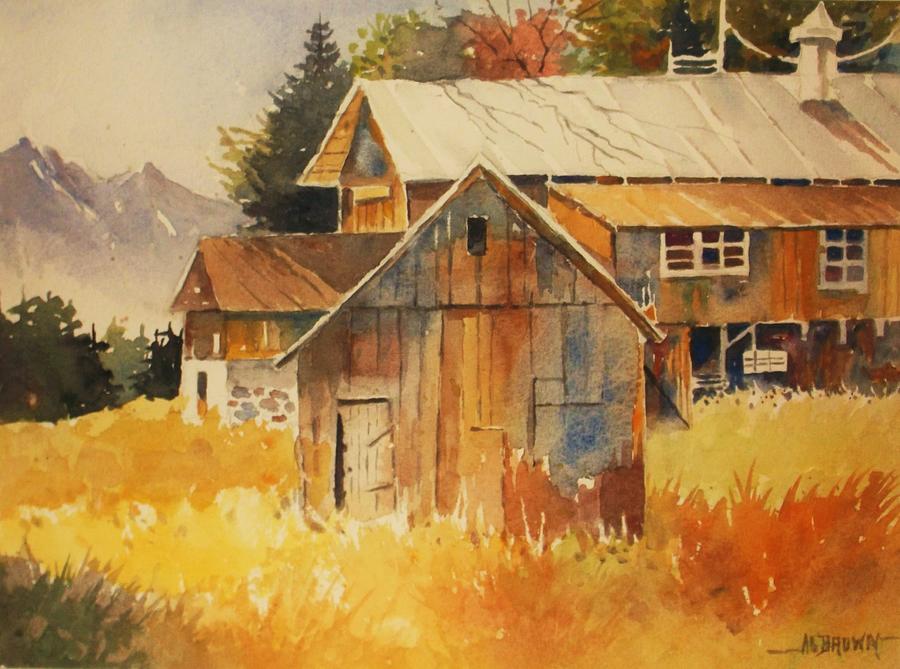 Autumn Barn and Shed Painting by Al Brown