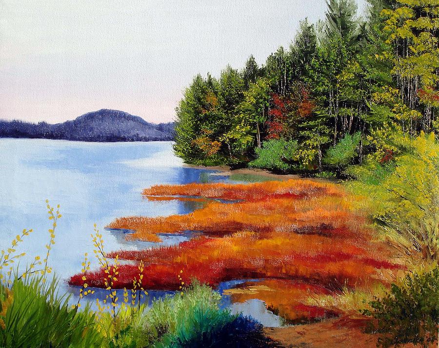 Autumn Bay Marsh Painting by Laura Tasheiko