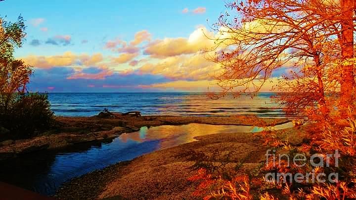 Sunset Photograph - Autumn Beauty Lake Ontario NY by Judy Via-Wolff