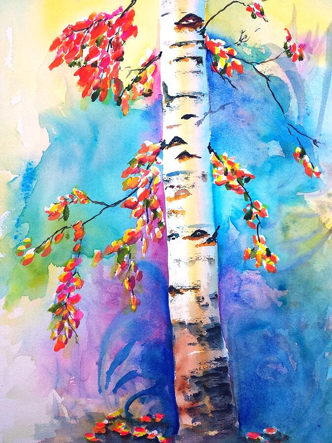 Autumn Birch Tree Watercolor Painting by Carlin Blahnik CarlinArtWatercolor