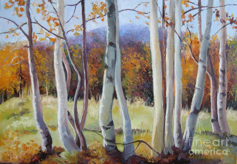 Autumn birches Painting by Elena Oleniuc