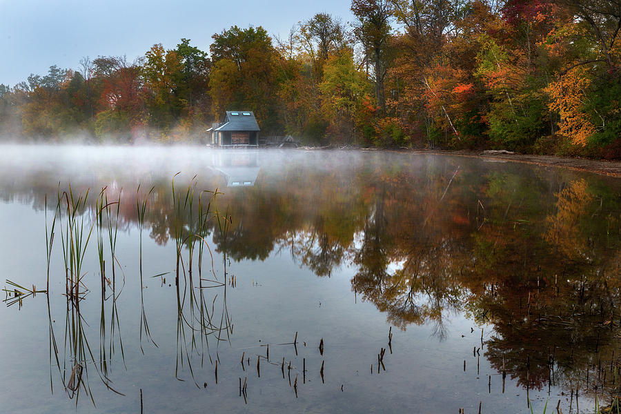 Autumn Boathouse Photograph by Bill Wakeley