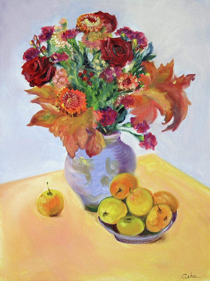Autumn Bouquet with Apples Painting by Asha Carolyn Young