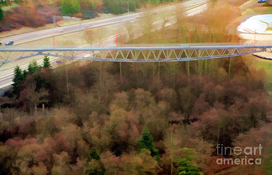 Autumn Bridge Digital Paint  Photograph by Chuck Kuhn