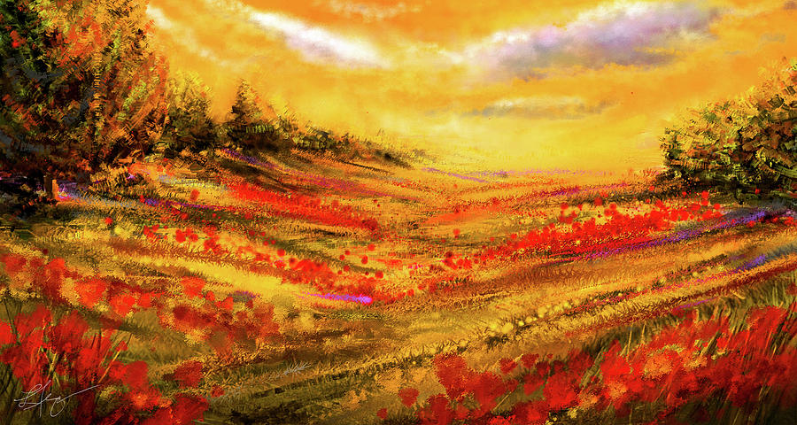 Autumn Burst - Autumn Foliage Colorful Art Painting by Lourry Legarde