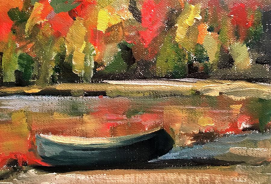 Mountain Painting - Autumn Canoe Study In Oils by Susan Elizabeth Jones