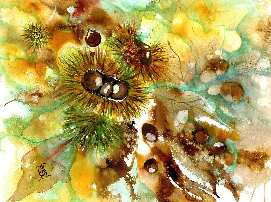 Autumn chestnuts Painting by Sabina Von Arx