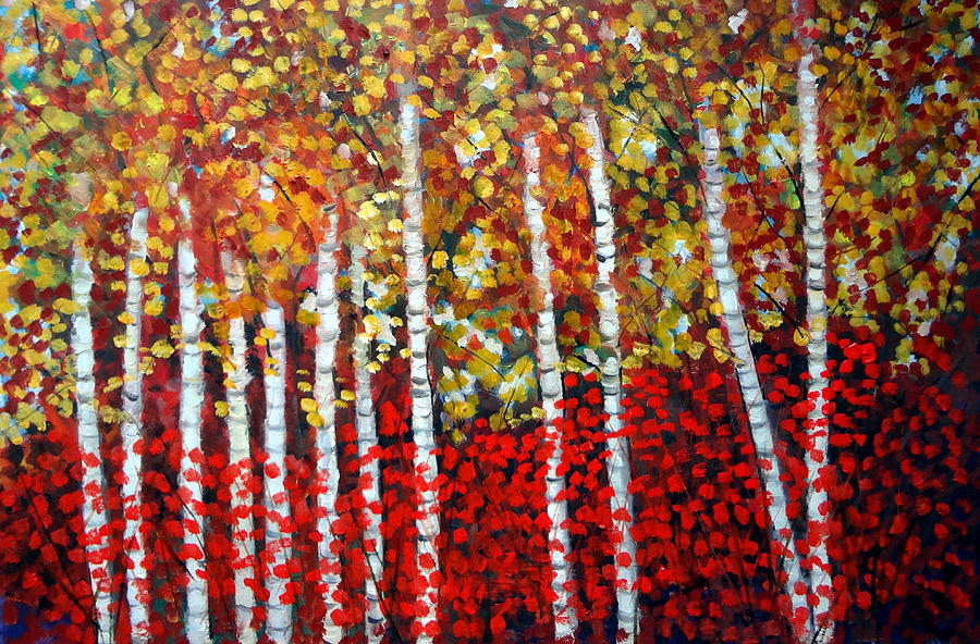 Autumn Color Fall Trees Birches Painting by Katy Hawk