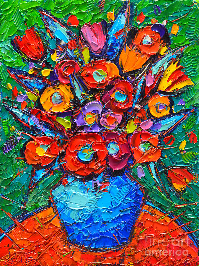 Autumn Colorful Flowers Modern Impressionist Palette Knife Oil Painting By Ana Maria Edulescu        Painting by Ana Maria Edulescu