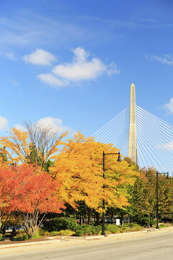 Architecture Photograph - Autumn colors in Boston. Zakim bridge by Ekaterina Molchanova