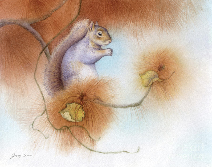 Autumn Come Softly Squirrel Painting by Tracy Herrmann