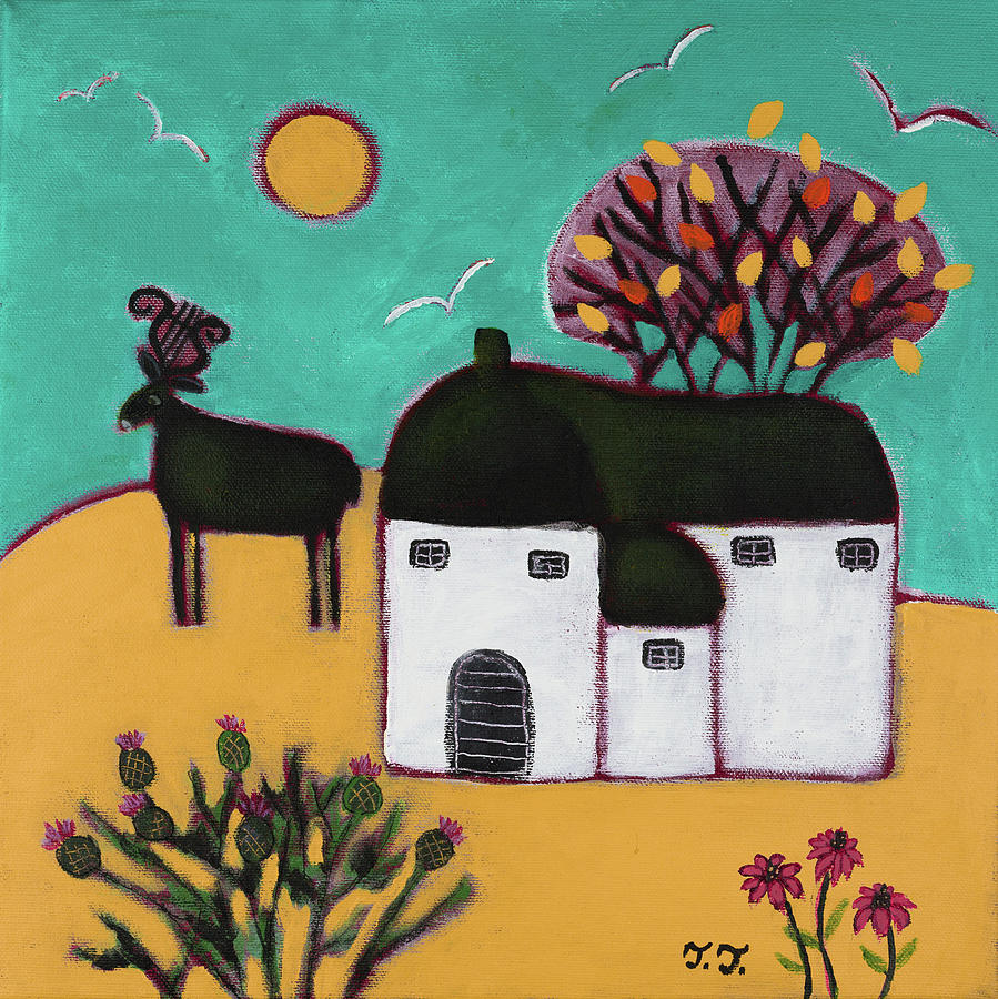 Autumn Cottage Painting by Teodora Totorean